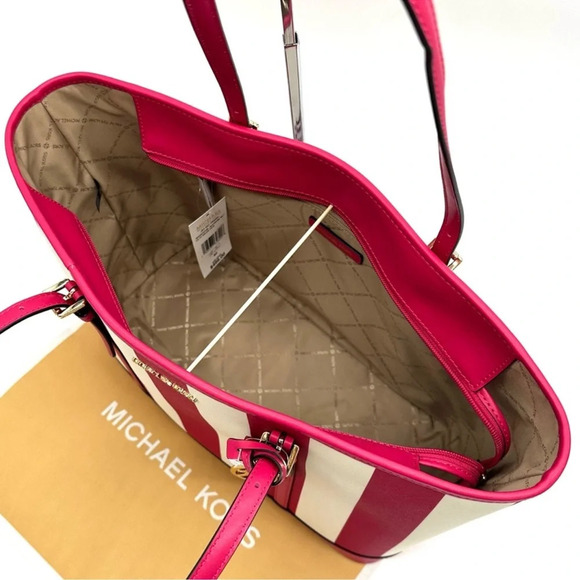 Michael Kors Large Jet Set Travel TZ Shoulder Tote Bag Electric Pink Multi - Picture 8 of 11